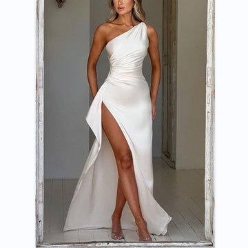 Fashion Irregular Sleeve Slanted Shoulder High-End Evening Dress HZ0628